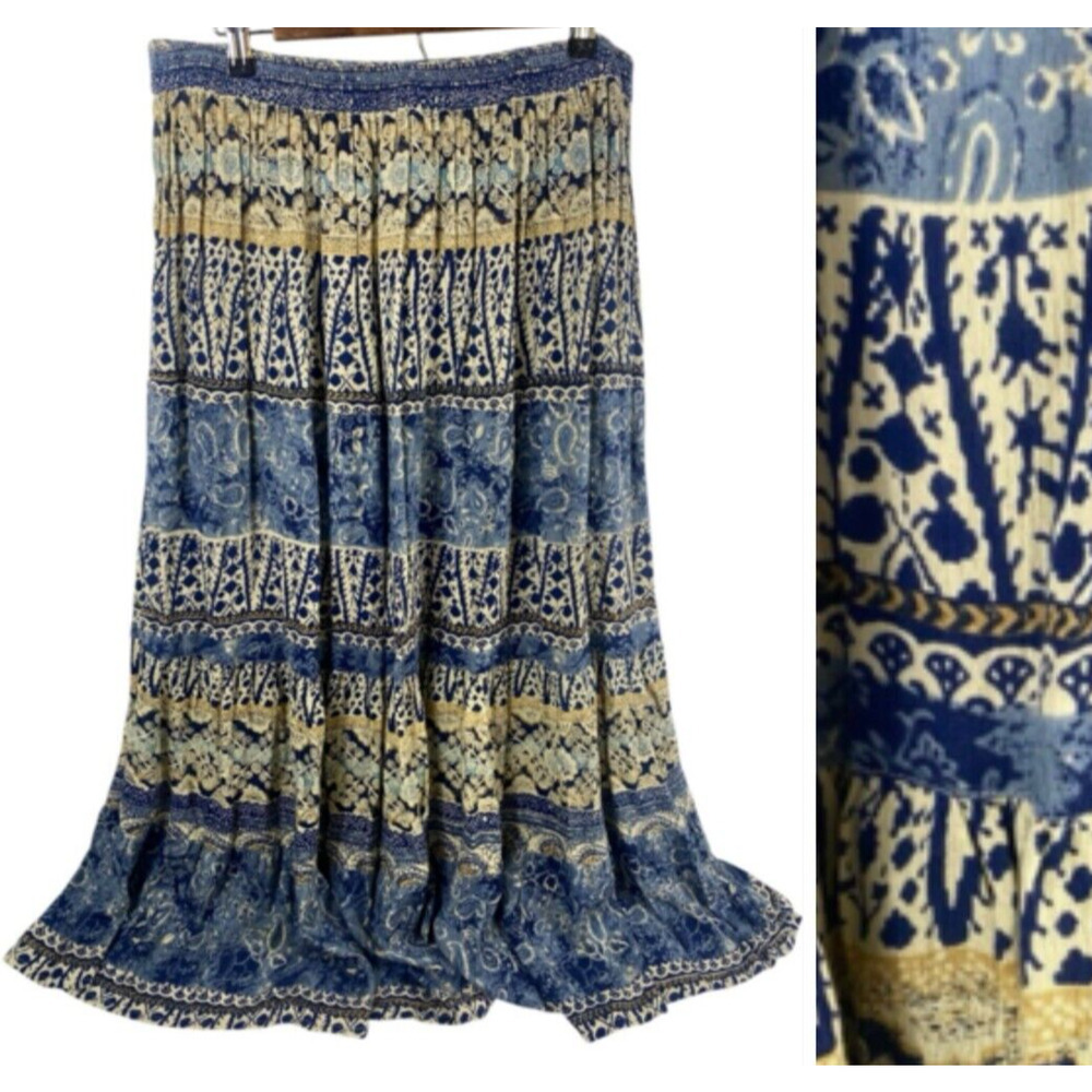 Drapers and Damons Maxi Skirt 1X Flowy Festival Peasant Countrycore Blue Yellow